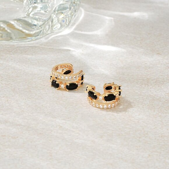 14K Gold Plated Jewelry Zircon Diamond Turquoise Cuffs Non Piercing Earrings - Picture 6 of 7